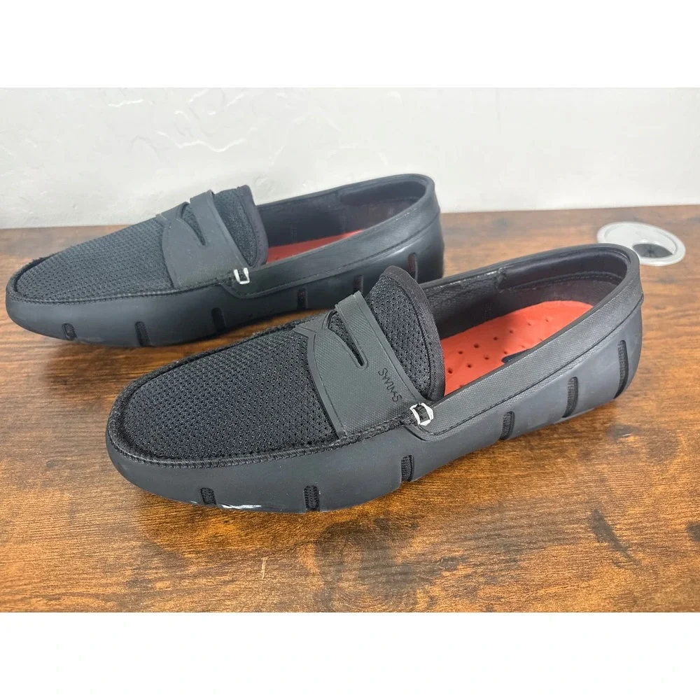 SWIMS Mens Black Braided Lace Mesh Penny Loafer Water Shoes Size 9
